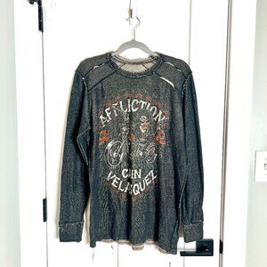 Affliction Cain Velasquez Thermal Men's Burnout Long Sleeve Tee Grunge Sz Large
